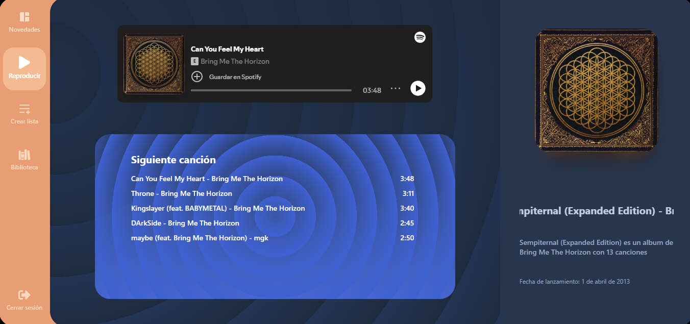 pantalla inicio sesión de app jammming